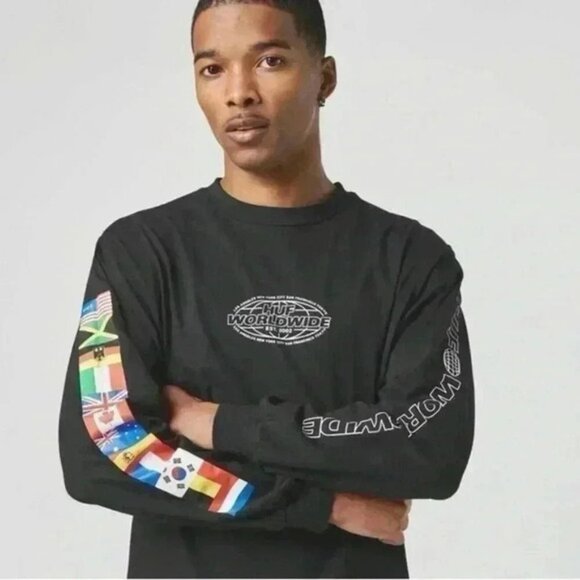 HUF Men’s World Tour Long Sleeve T Shirt Black Size Medium - Picture 3 of 16